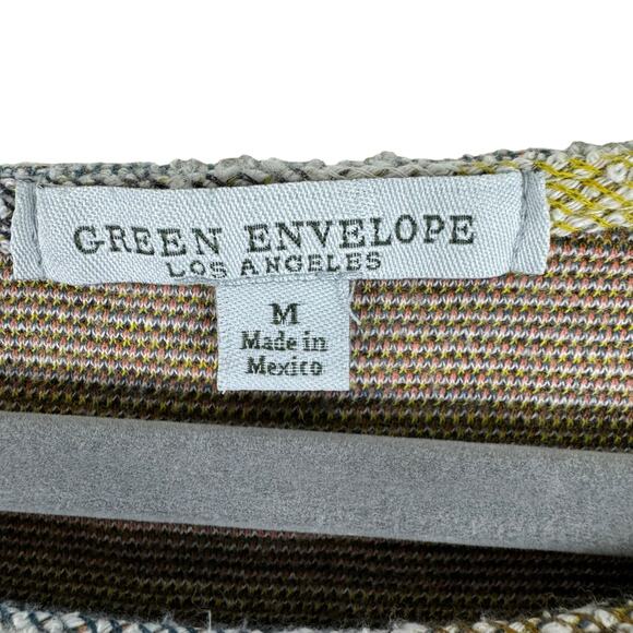 Green Envelope Terry Cloth Striped Neutral Pastel 3/4 Bell Sleeve Knit Top Sz M - Picture 4 of 5